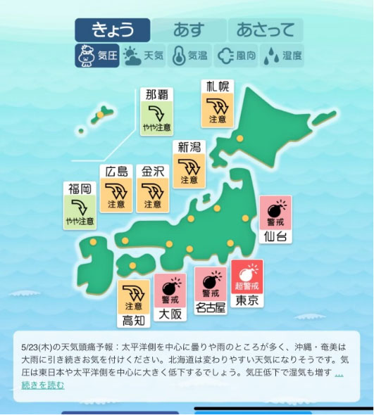 気圧予報で体調管理 頭痛ーる